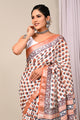 Hand Block Printed Linen Saree With Unstitched Blouse