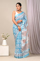 Hand Block Printed Linen Saree With Unstitched Blouse