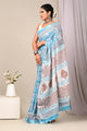 Hand Block Printed Linen Saree With Unstitched Blouse