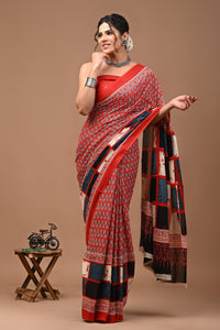 Printed Pure Cotton Mulmul Saree With Blouse