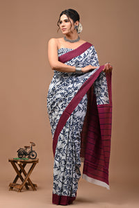 Printed Pure Cotton Mulmul Saree With Blouse