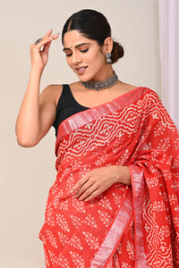 Hand Block Printed Linen Saree With Unstitched Blouse