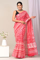 Hand Block Printed Linen Saree With Unstitched Blouse