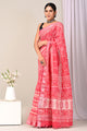 Hand Block Printed Linen Saree With Unstitched Blouse