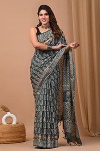 Crafted Exclusive Block Printed Assam Silk Saree