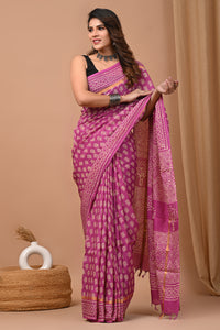 Jaipuri Traditional Block Printed Assam Silk Saree