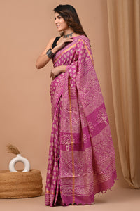 Jaipuri Traditional Block Printed Assam Silk Saree