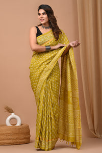 Traditional Indian Block Printed Assam Silk Saree With Blouse