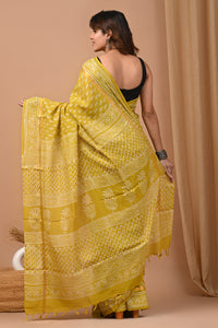 Traditional Indian Block Printed Assam Silk Saree With Blouse