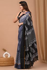 Traditional Indian Block Printed Assam Silk Saree With Blouse