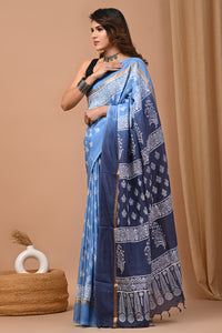 Traditional Indian Block Printed Assam Silk Saree With Blouse