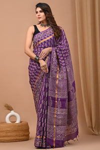 Traditional Indian Block Printed Assam Silk Saree With Blouse