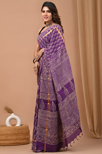 Traditional Indian Block Printed Assam Silk Saree With Blouse