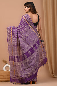 Traditional Indian Block Printed Assam Silk Saree With Blouse
