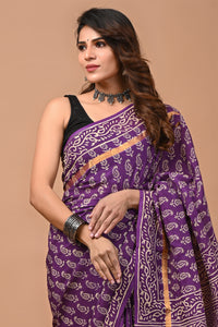 Traditional Indian Block Printed Assam Silk Saree With Blouse
