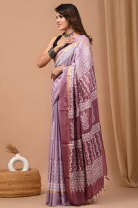 Traditional Indian Block Printed Assam Silk Saree With Blouse