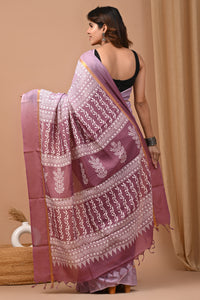 Traditional Indian Block Printed Assam Silk Saree With Blouse