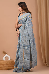 Traditional Indian Block Printed Assam Silk Saree With Blouse
