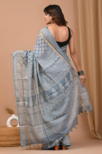 Traditional Indian Block Printed Assam Silk Saree With Blouse
