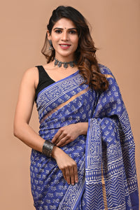 Traditional Indian Block Printed Assam Silk Saree With Blouse