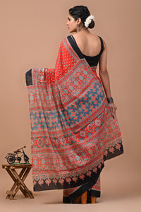 Printed Pure Cotton Mulmul Saree With Blouse