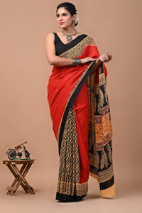 Printed Pure Cotton Mulmul Saree With Blouse