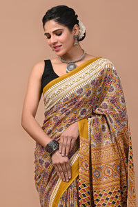 Printed Pure Cotton Mulmul Saree With Blouse