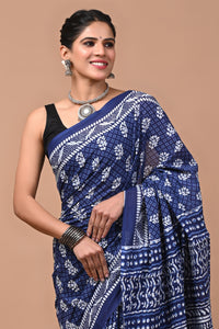 Printed Pure Cotton Mulmul Saree With Blouse