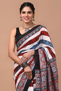 Printed Pure Cotton Mulmul Saree With Blouse