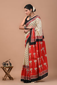 Printed Pure Cotton Mulmul Saree With Blouse