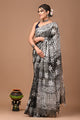 Block Printed Cotton linen Saree With Unstiched Blouse