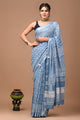 Block Printed Cotton linen Saree With Unstiched Blouse