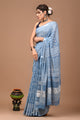 Block Printed Cotton linen Saree With Unstiched Blouse