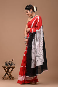 Printed Pure Cotton Mulmul Saree With Blouse