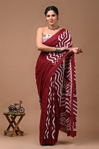 Printed Pure Cotton Mulmul Saree With Blouse