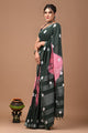 Block Printed Cotton linen Saree With Unstiched Blouse