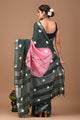 Block Printed Cotton linen Saree With Unstiched Blouse