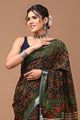 Block Printed Cotton linen Saree With Unstiched Blouse