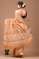 Block Printed Cotton linen Saree With Unstiched Blouse