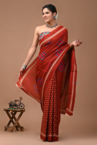 Printed Pure Cotton Mulmul Saree With Blouse