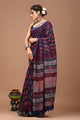 Block Printed Cotton linen Saree With Unstiched Blouse