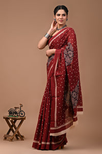 Printed Pure Cotton Mulmul Saree With Blouse