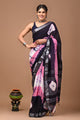 Block Printed Cotton linen Saree With Unstiched Blouse