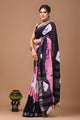 Block Printed Cotton linen Saree With Unstiched Blouse