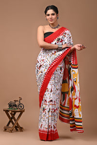 Printed Pure Cotton Mulmul Saree With Blouse