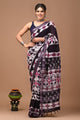 Block Printed Cotton linen Saree With Unstiched Blouse