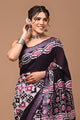 Block Printed Cotton linen Saree With Unstiched Blouse