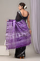 Hand Block Printed Linen Saree With Unstitched Blouse