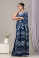 Hand Block Printed Linen Saree With Unstitched Blouse