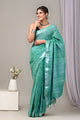 Hand Block Printed Linen Saree With Unstitched Blouse